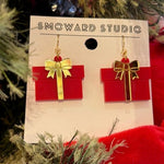 Gift Box Earrings with Mirrored Bow – Red, Pink, or Black - Juli's Wearable Art