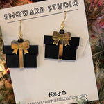 Gift Box Earrings with Mirrored Bow – Red, Pink, or Black - Juli's Wearable Art