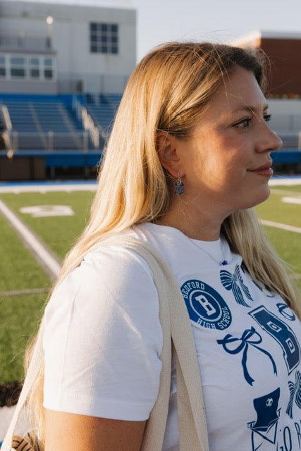 Go Blue! Bedford High School Soccer Cheer Ladies T-Shirt - Juli's Wearable Art