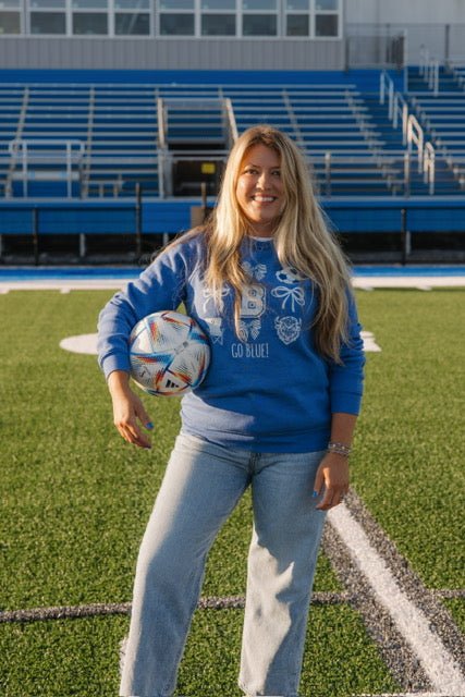 Go Blue! Bedford High School Soccer Cheer Sweatshirt