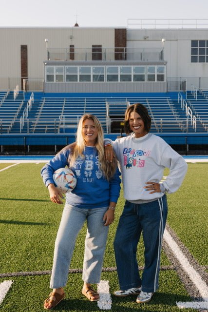 Go Blue! Bedford High School Soccer Cheer Sweatshirt - Juli's Wearable Art