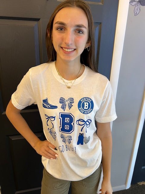 Go Blue! Bedford High School Wrestling Cheer Ladies T-Shirt - Juli's Wearable Art