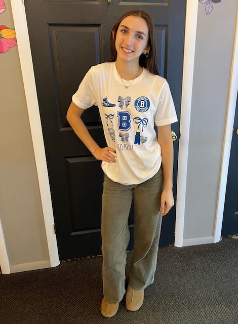 Go Blue! Bedford High School Wrestling Cheer Ladies T-Shirt - Juli's Wearable Art