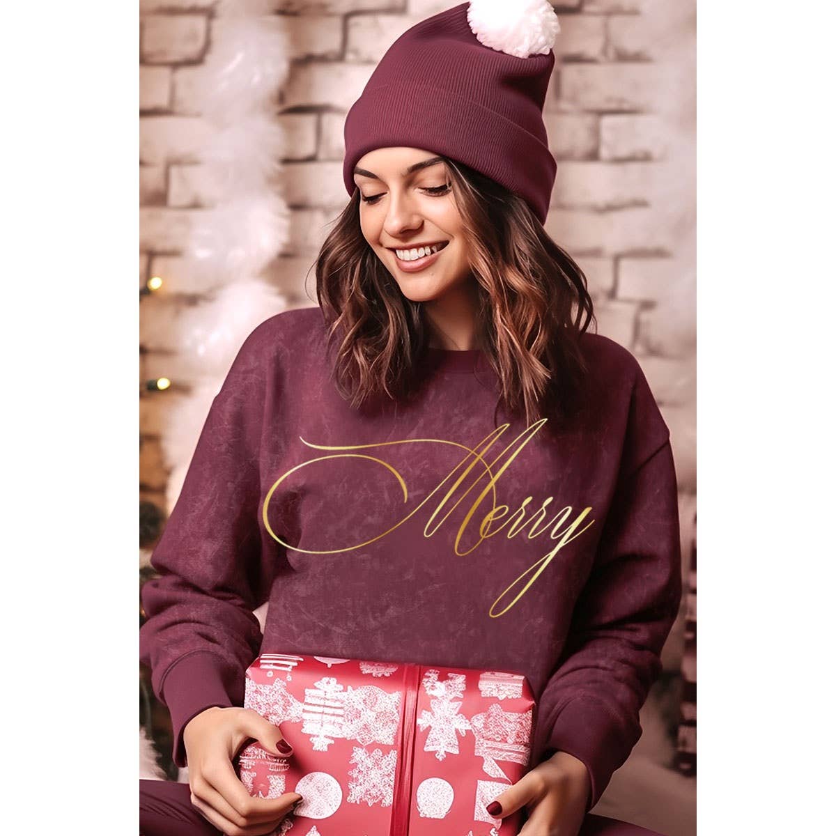 Gold Glitter "Merry" Graphic Mineral Sweatshirt - Juli's Wearable Art
