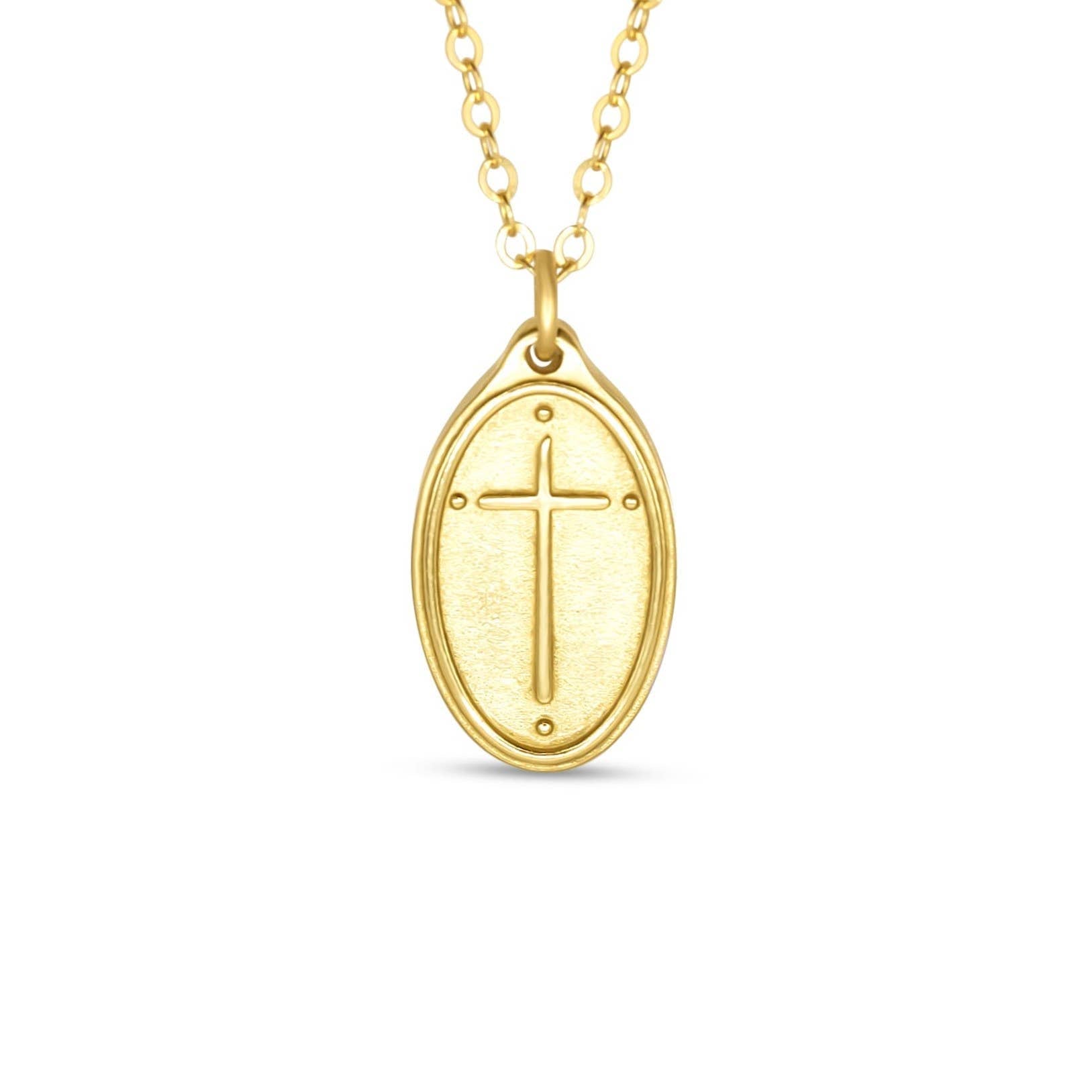 Gold 22" Necklace | Romans 5:8 Oval Cross Pendant