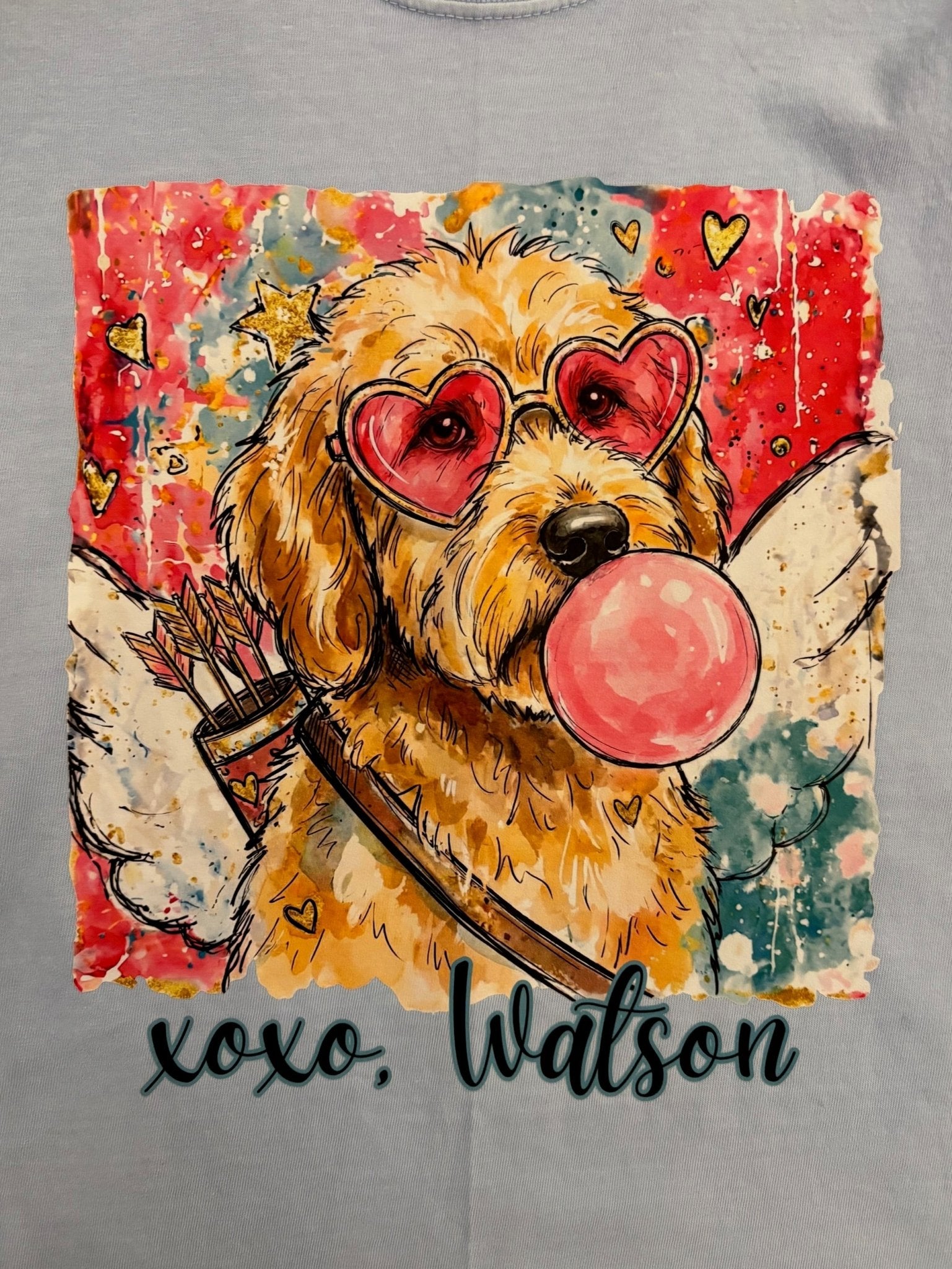 Goldendoodle "XOXO Watson" Valentine's Cupid Tee - Juli's Wearable Art