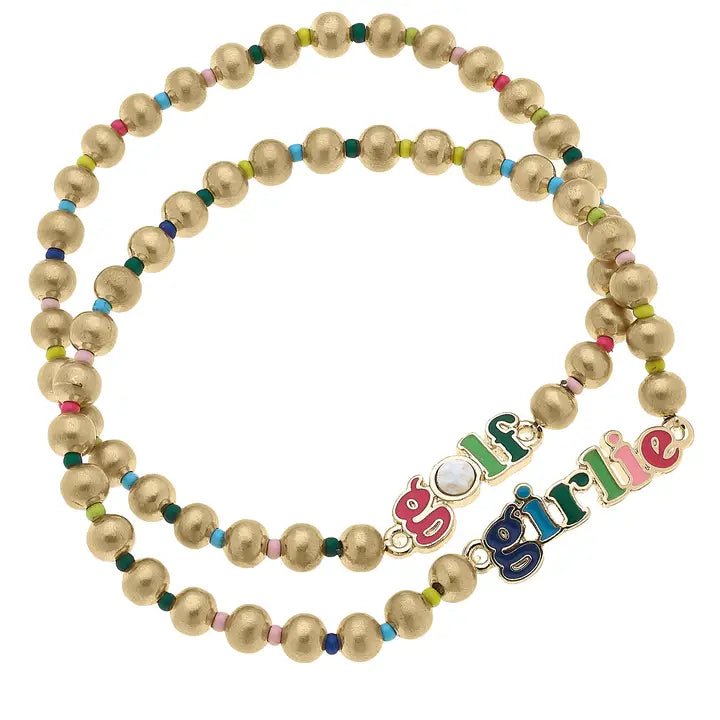 Golf Girlie Rainbow Ball Bead Stretch Bracelet Set of 2 - Juli's Wearable Art