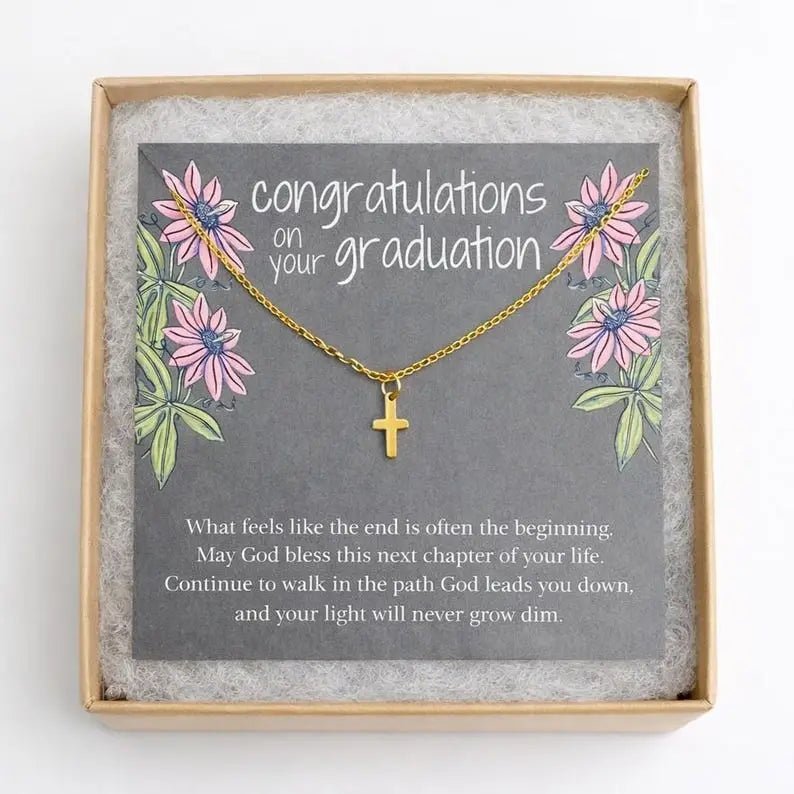 Graduation Cross Necklace | Gold