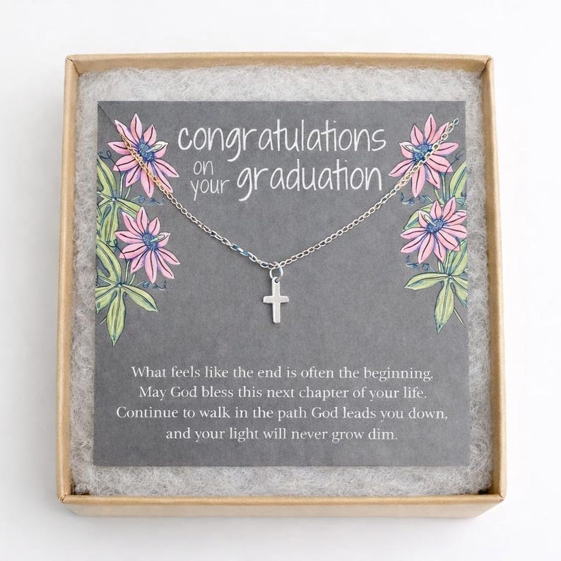 Graduation Cross Necklace | Silver