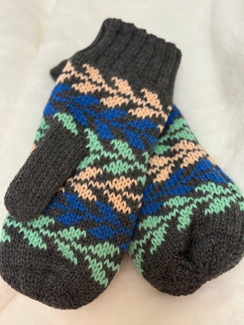 Gray & Blue Multi Patterned Mittens - Juli's Wearable Art