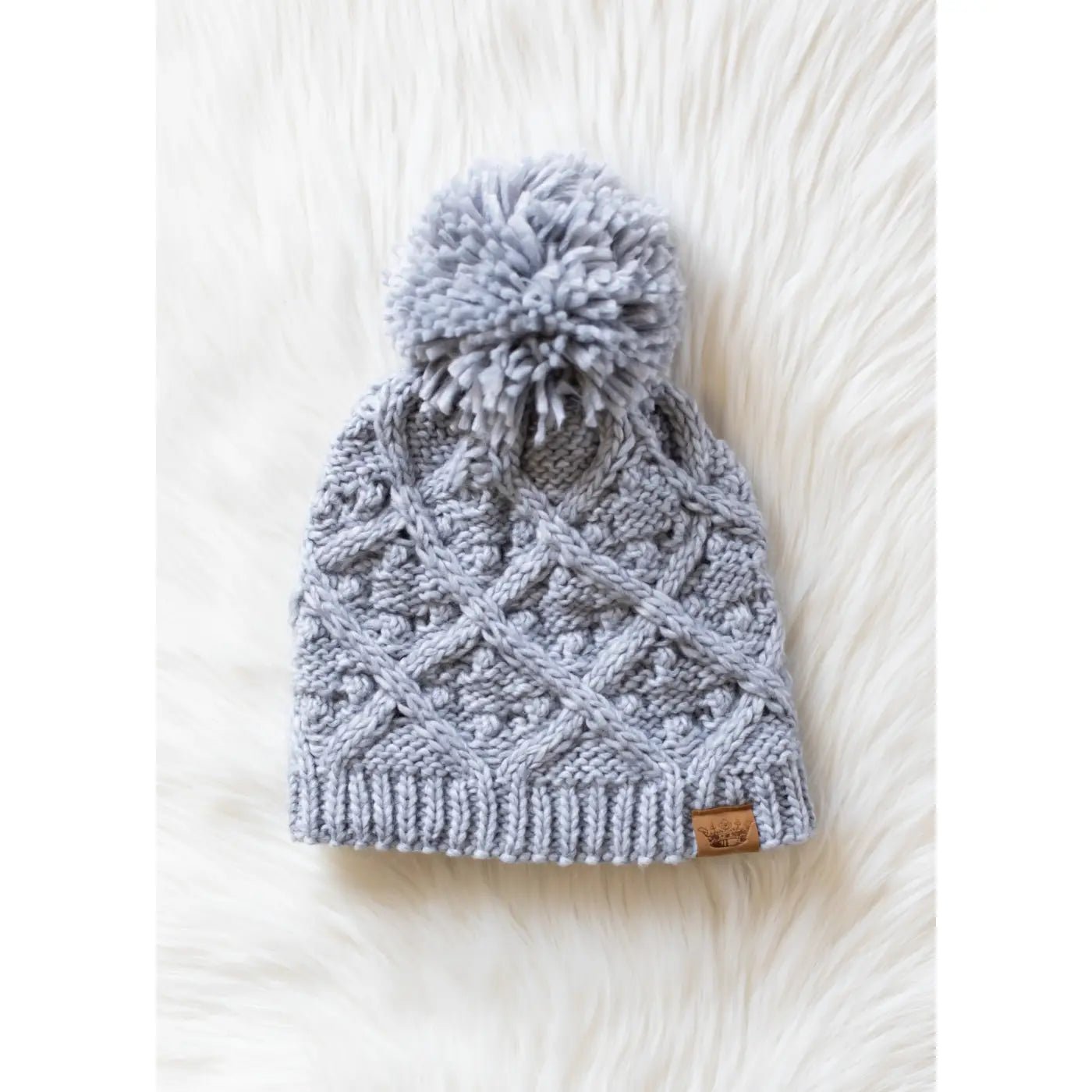 Gray Knit Hat with Yarn Pom - Juli's Wearable Art