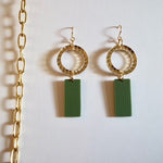 Green Bar with Gold Rope Circle Earrings - Juli's Wearable Art