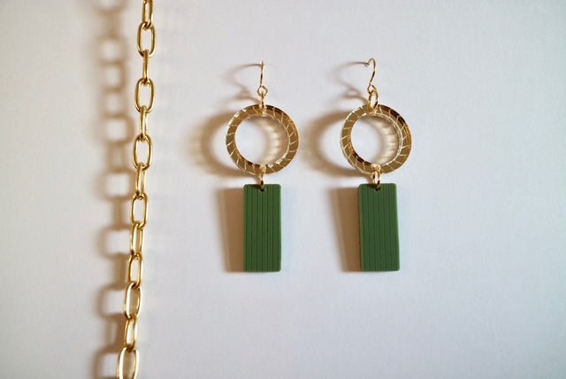 Green Bar with Gold Rope Circle Earrings - Juli's Wearable Art