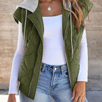 Green Color Block Sleeveless Hooded Jacket - Juli's Wearable Art