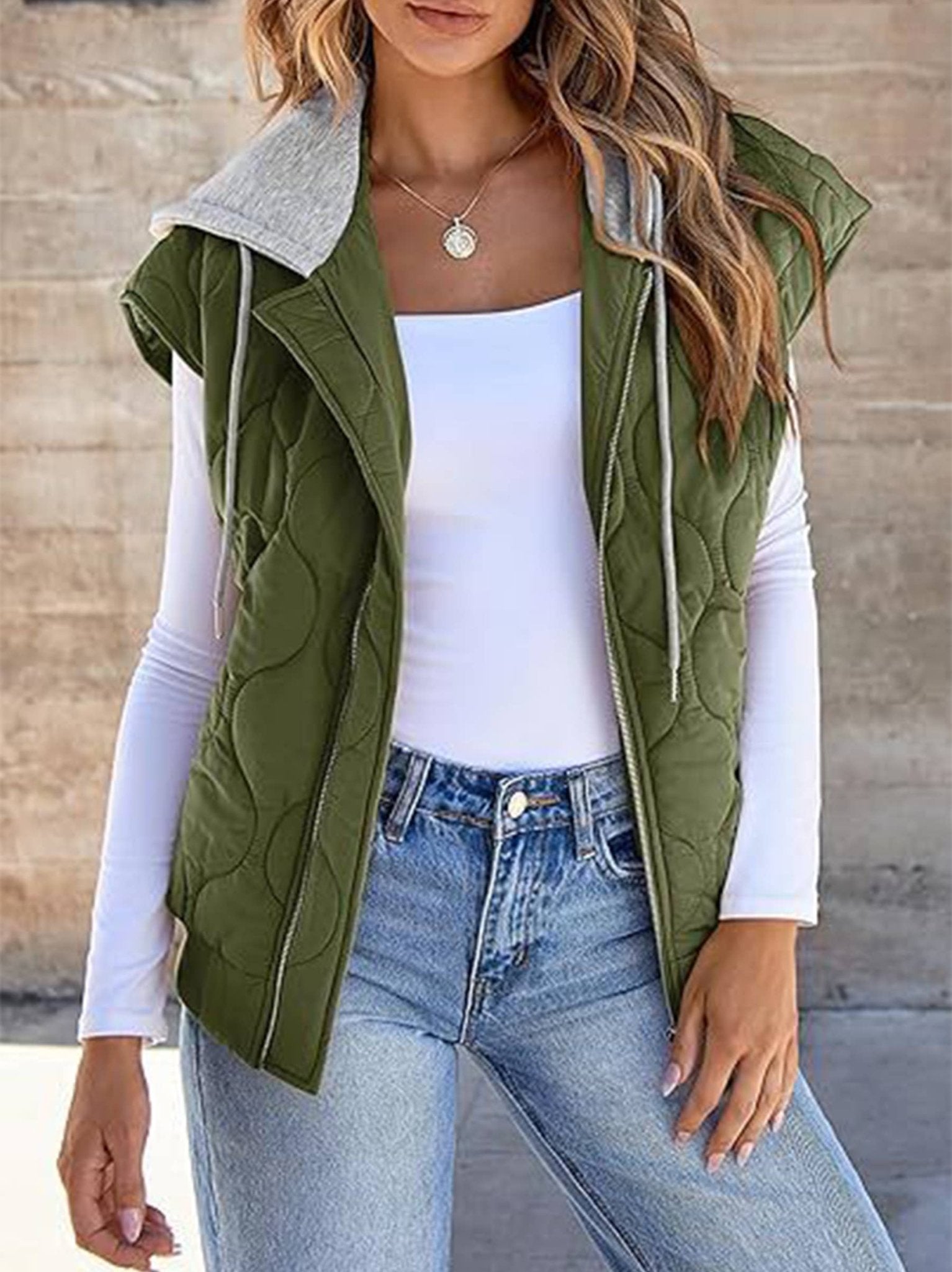 Green Color Block Sleeveless Hooded Jacket - Juli's Wearable Art