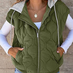 Green Color Block Sleeveless Hooded Jacket - Juli's Wearable Art