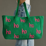 Green "Ho Ho Ho" Textured Tote Bag - Juli's Wearable Art