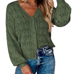 Green Knitted V - Neck Button - Up Sweater - Juli's Wearable Art