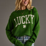 Green "Lucky Clover" Sweater - Juli's Wearable Art