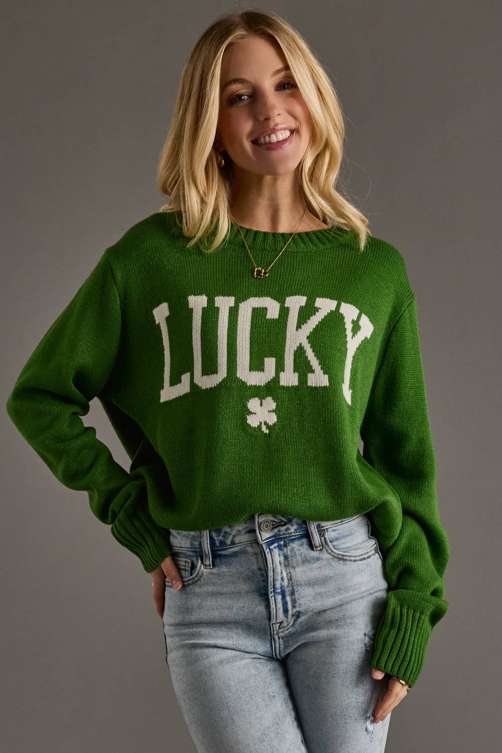 Green "Lucky Clover" Sweater - Juli's Wearable Art