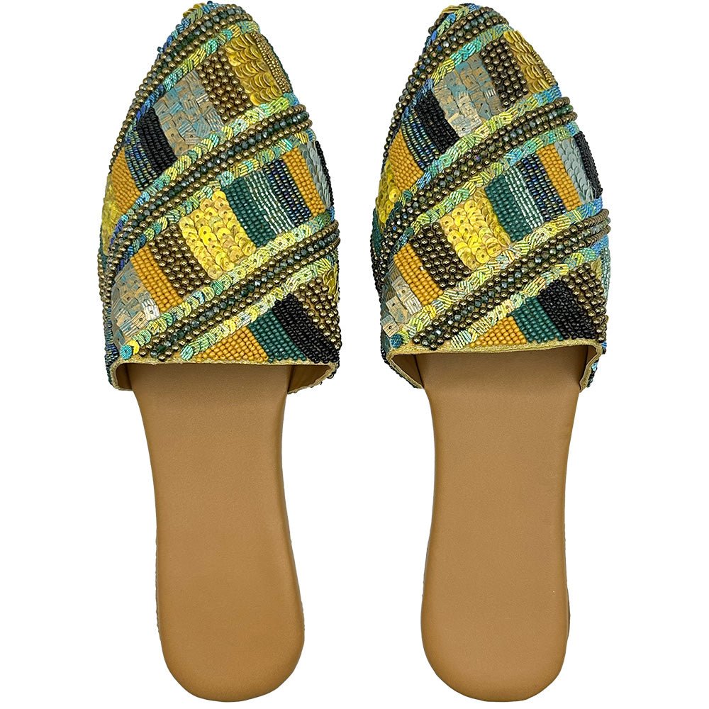 Green Multi Beaded Mules - Juli's Wearable Art