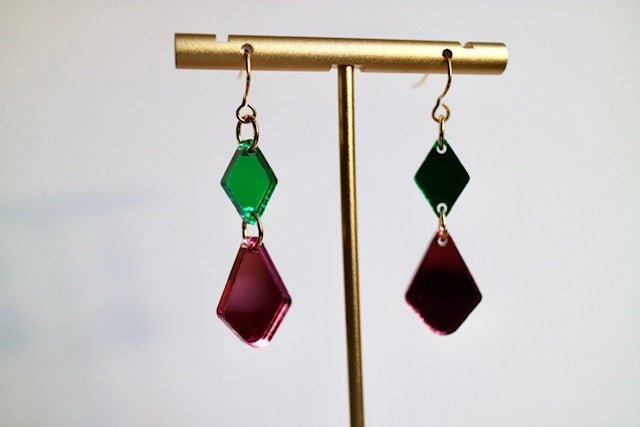 Green & Pink Acrylic Mirrored Double Dainty Earrings