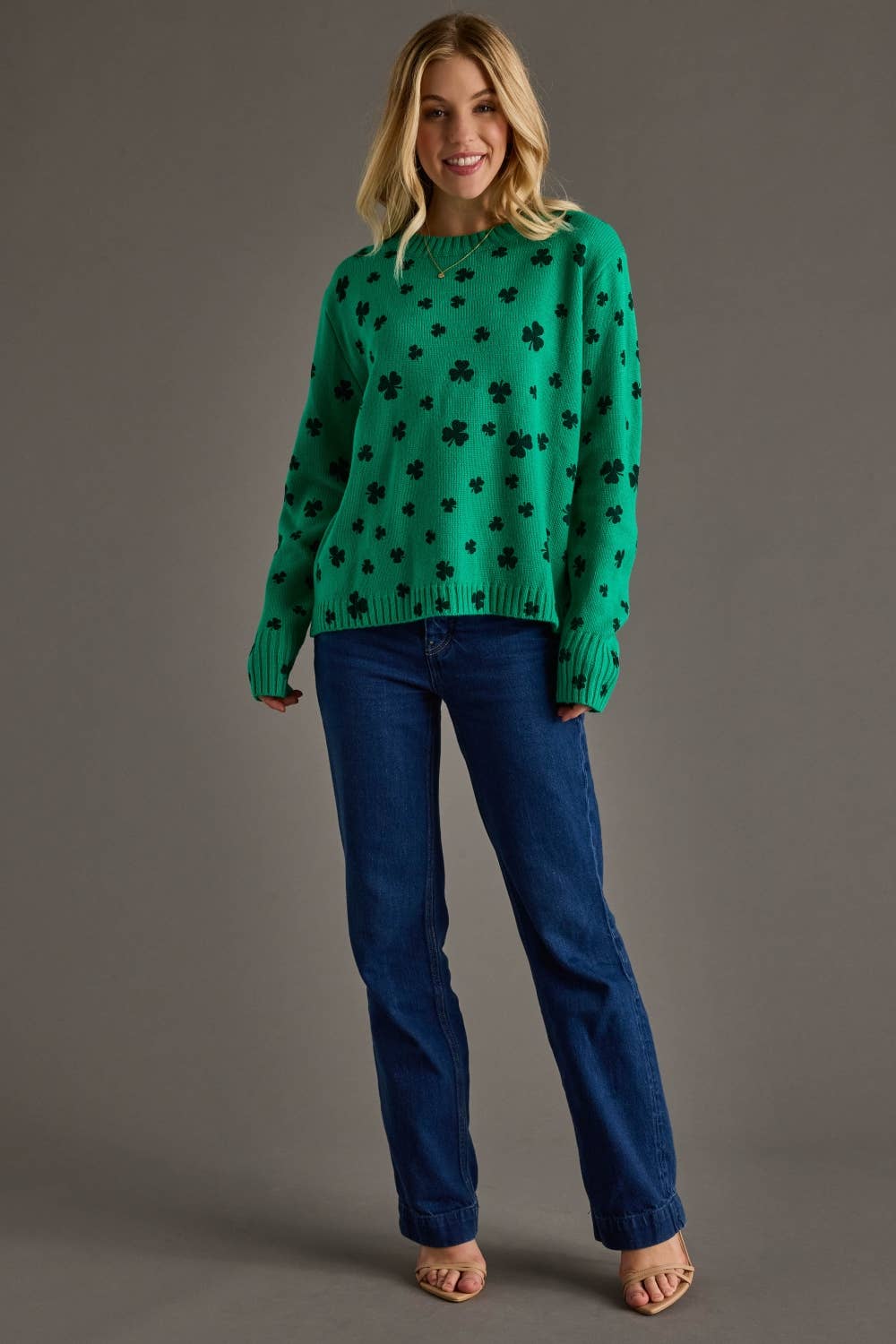 Green Shamrock Knit Sweater - Juli's Wearable Art