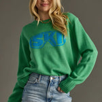 Green “Ski Goggle” Knit Sweater - Juli's Wearable Art