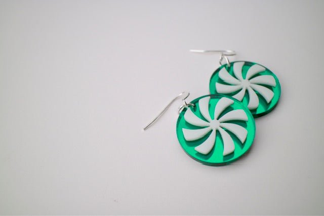 Green & White Acrylic Spearmint Earrings - Juli's Wearable Art