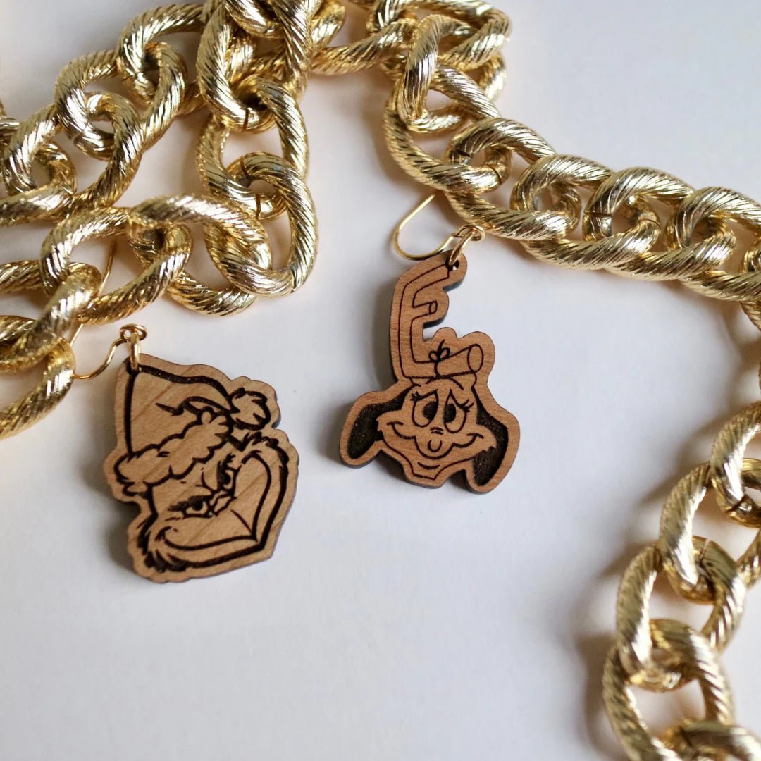 Grinch + Max Duo Wooden Earrings - Juli's Wearable Art