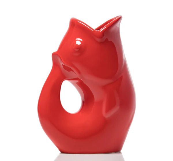 GurglePot – Original Stoneware Pitcher | Whimsical Gurgling Fish Jug - Bright Red - Juli's Wearable Art