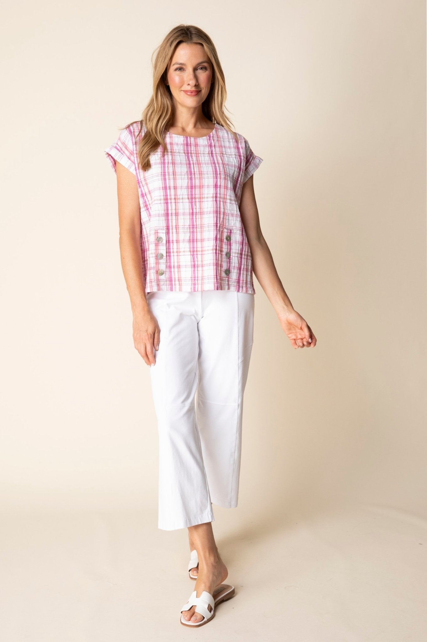 Habitat Blurred Plaid Harwich Top | Coral - Juli's Wearable Art