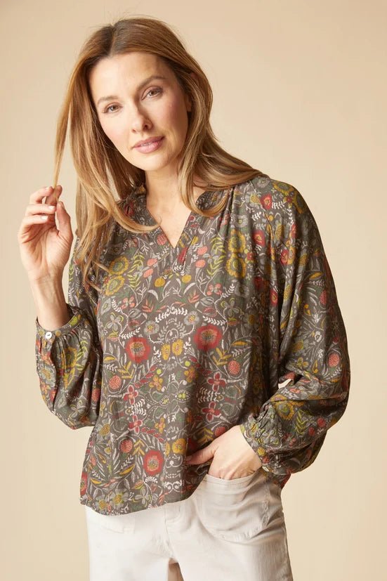 Habitat English Garden Ruffle Neck Blouse | Olive