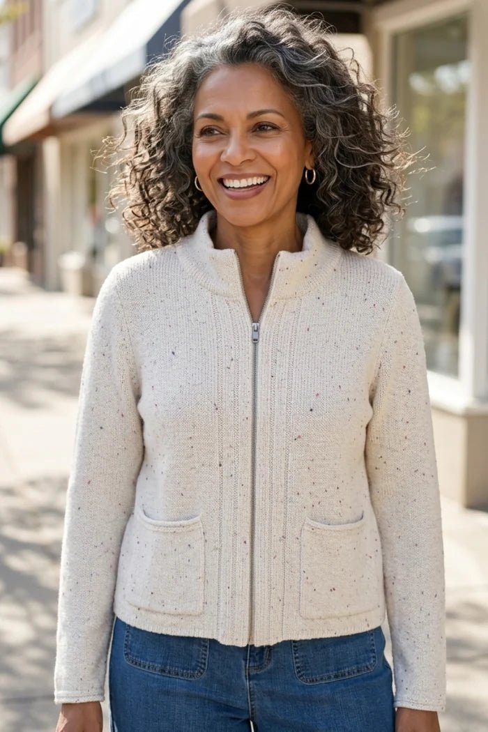 Habitat Harvest Tweed Zip Cardi | Winter White - Juli's Wearable Art