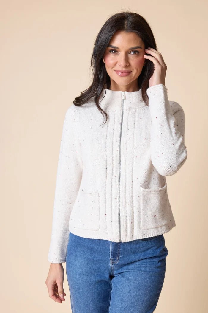 Habitat Harvest Tweed Zip Cardi | Winter White - Juli's Wearable Art