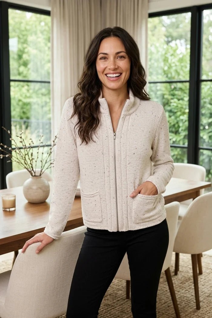 Habitat Harvest Tweed Zip Cardi | Winter White