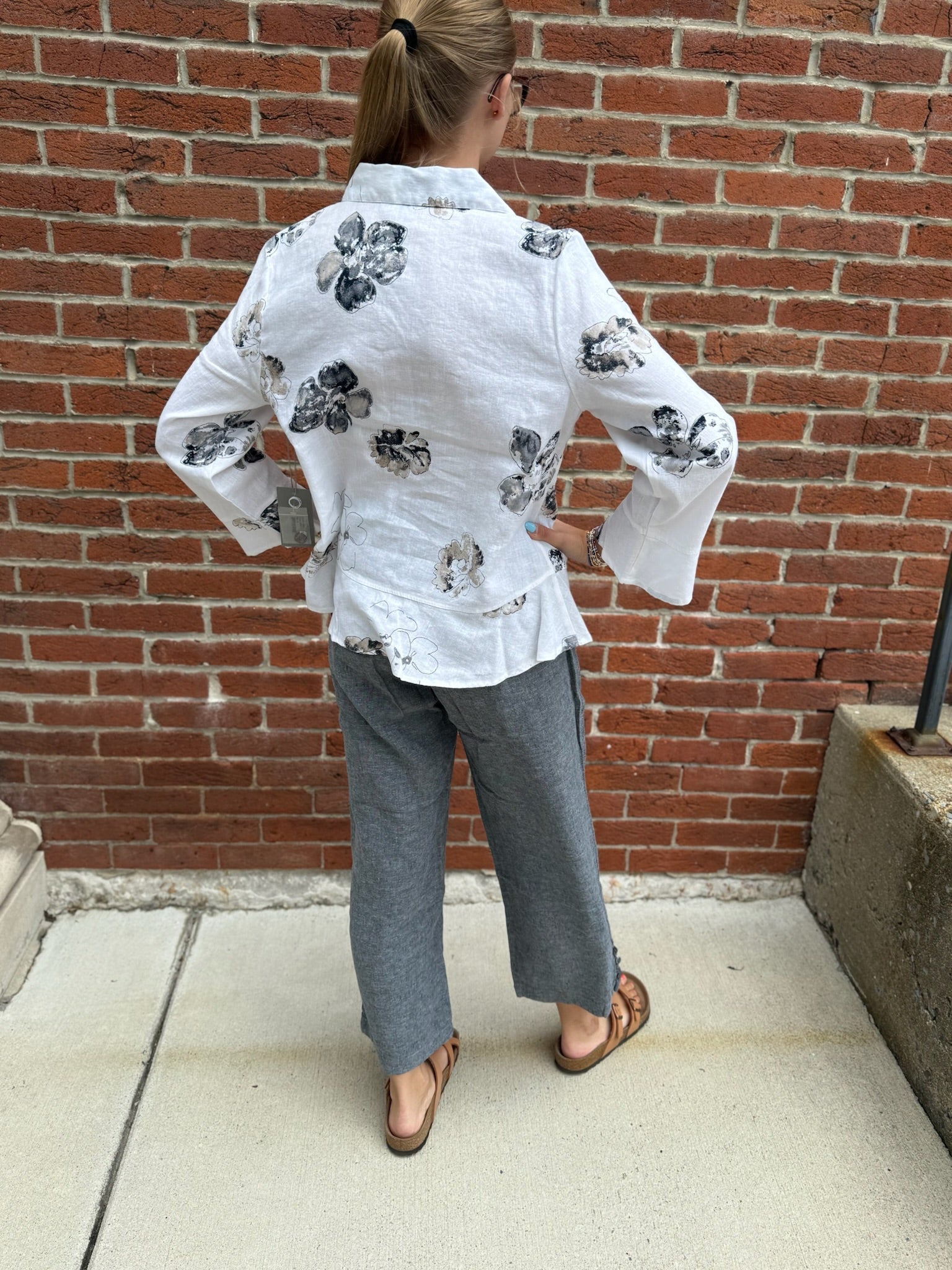 Habitat Linen Floral Flounce Shirt - Juli's Wearable Art