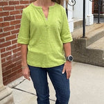 Habitat Peruvian Textured Cotton Split Collar Tee | Leaf - Juli's Wearable Art