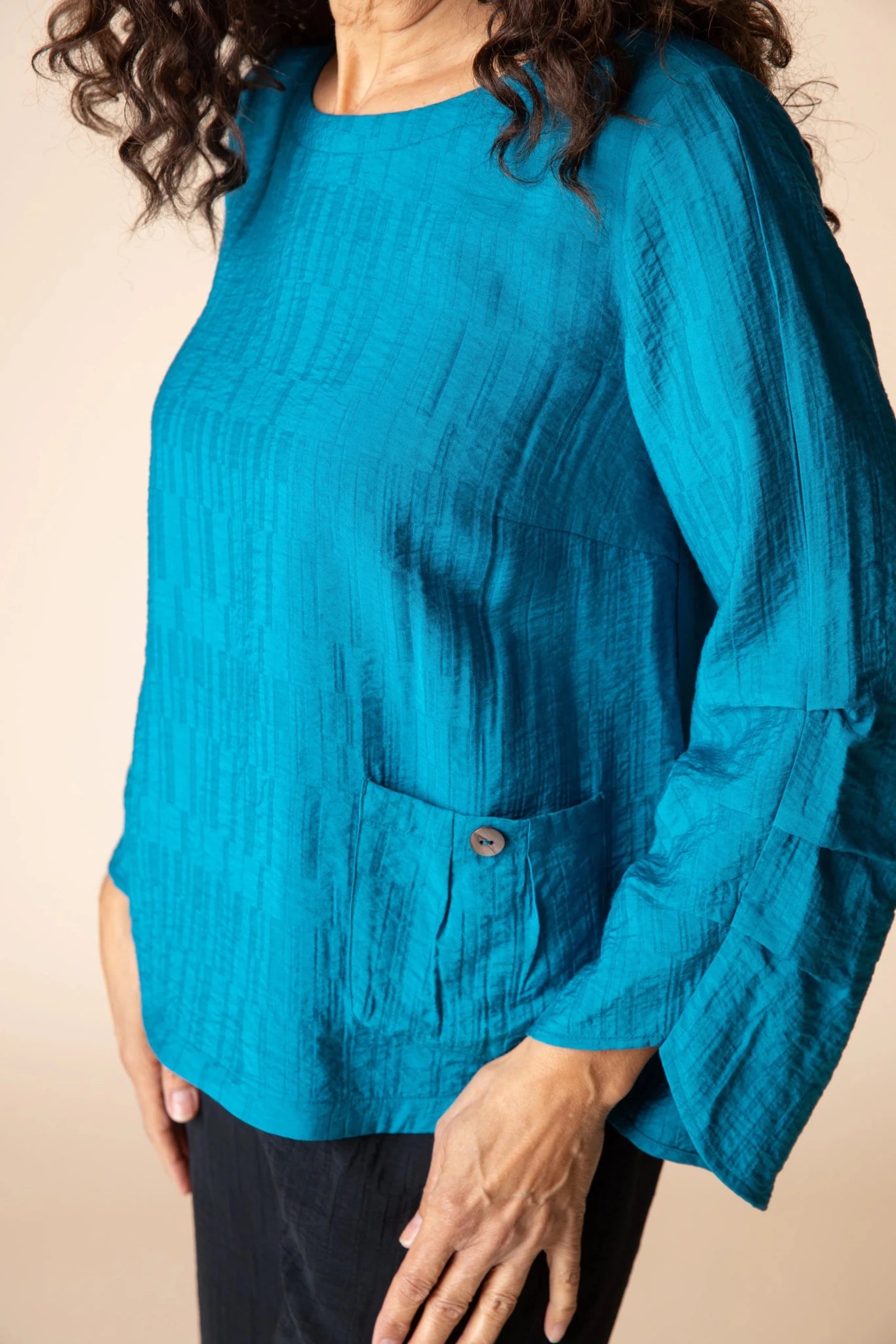 Habitat Rayon Jacquard Pleat Pullover | Teal - Juli's Wearable Art