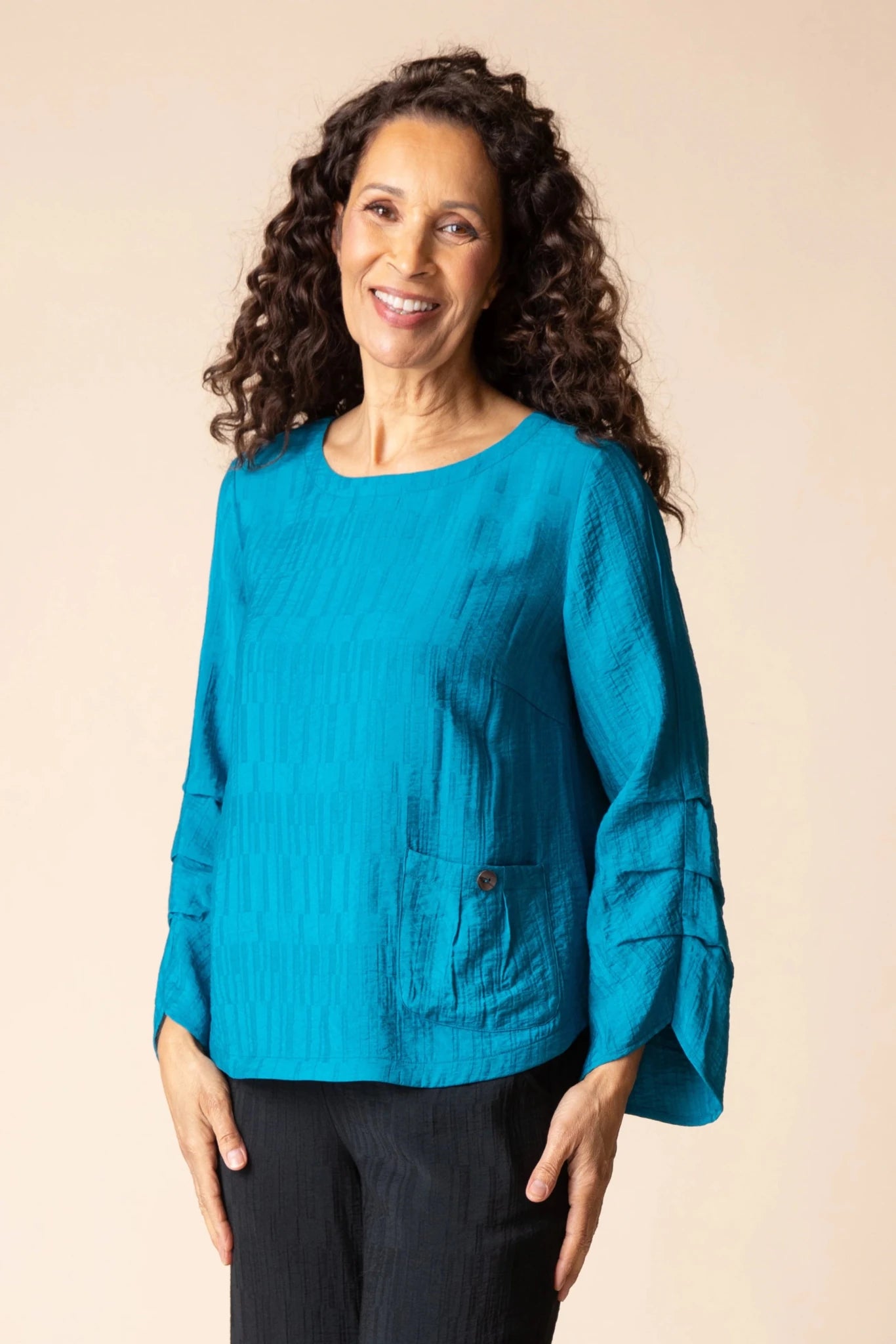Habitat Rayon Jacquard Pleat Pullover | Teal