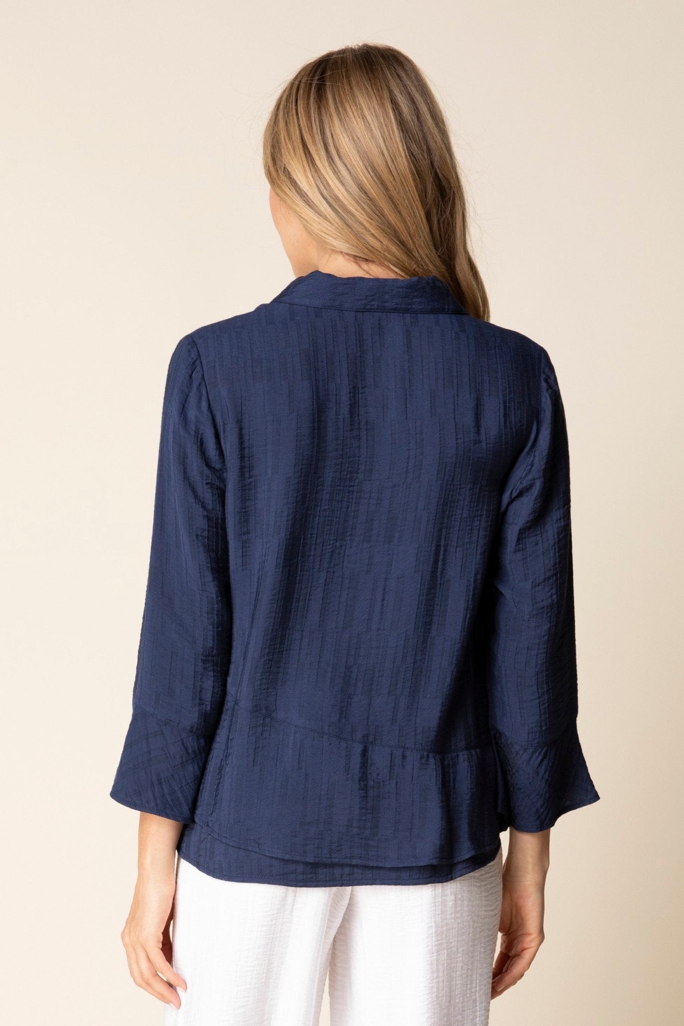 Habitat Soft Rayon Jacquard Flounce Shirt | Navy - Juli's Wearable Art