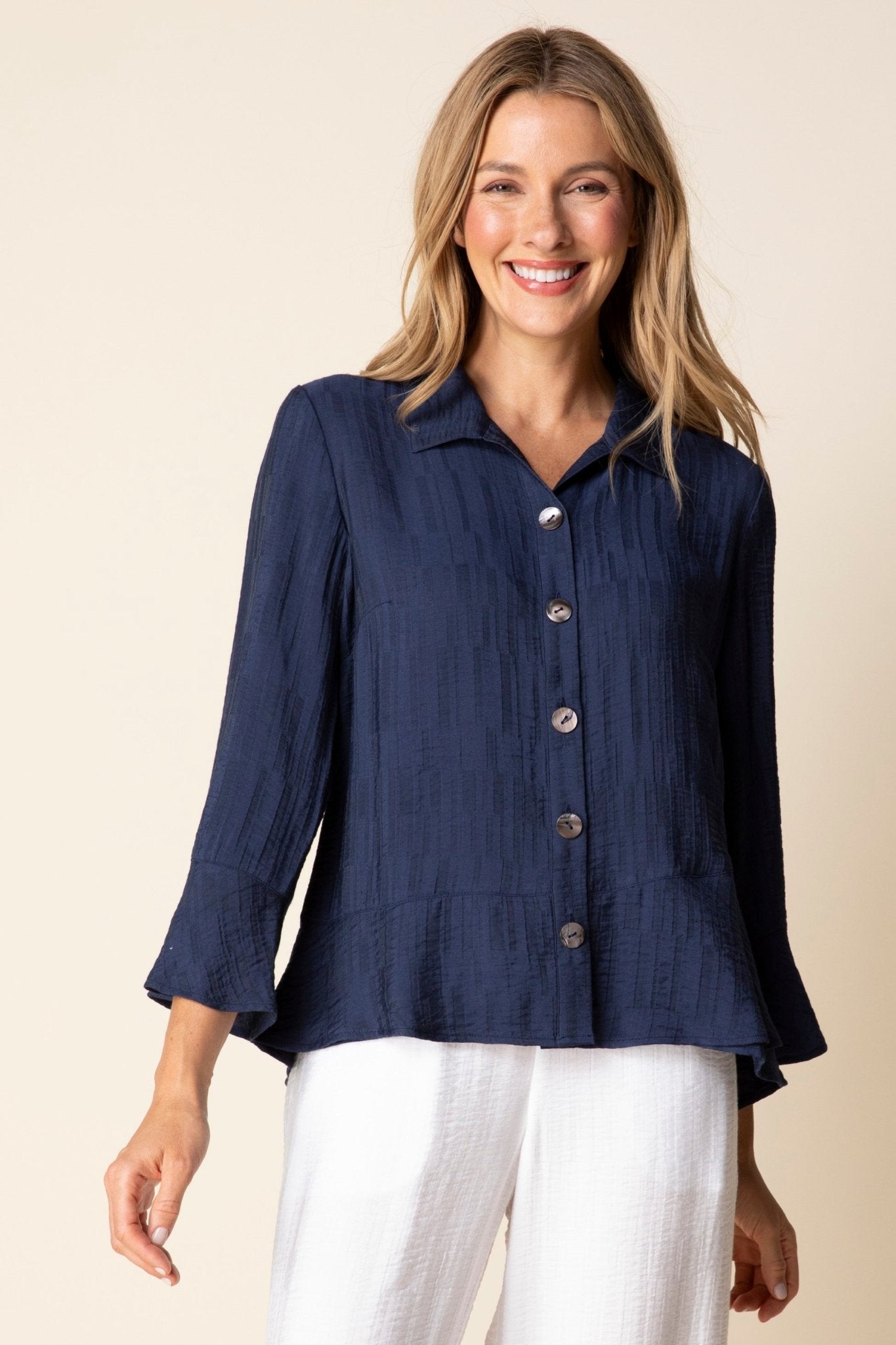 Habitat Soft Rayon Jacquard Flounce Shirt | Navy