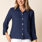 Habitat Soft Rayon Jacquard Flounce Shirt | Navy - Juli's Wearable Art