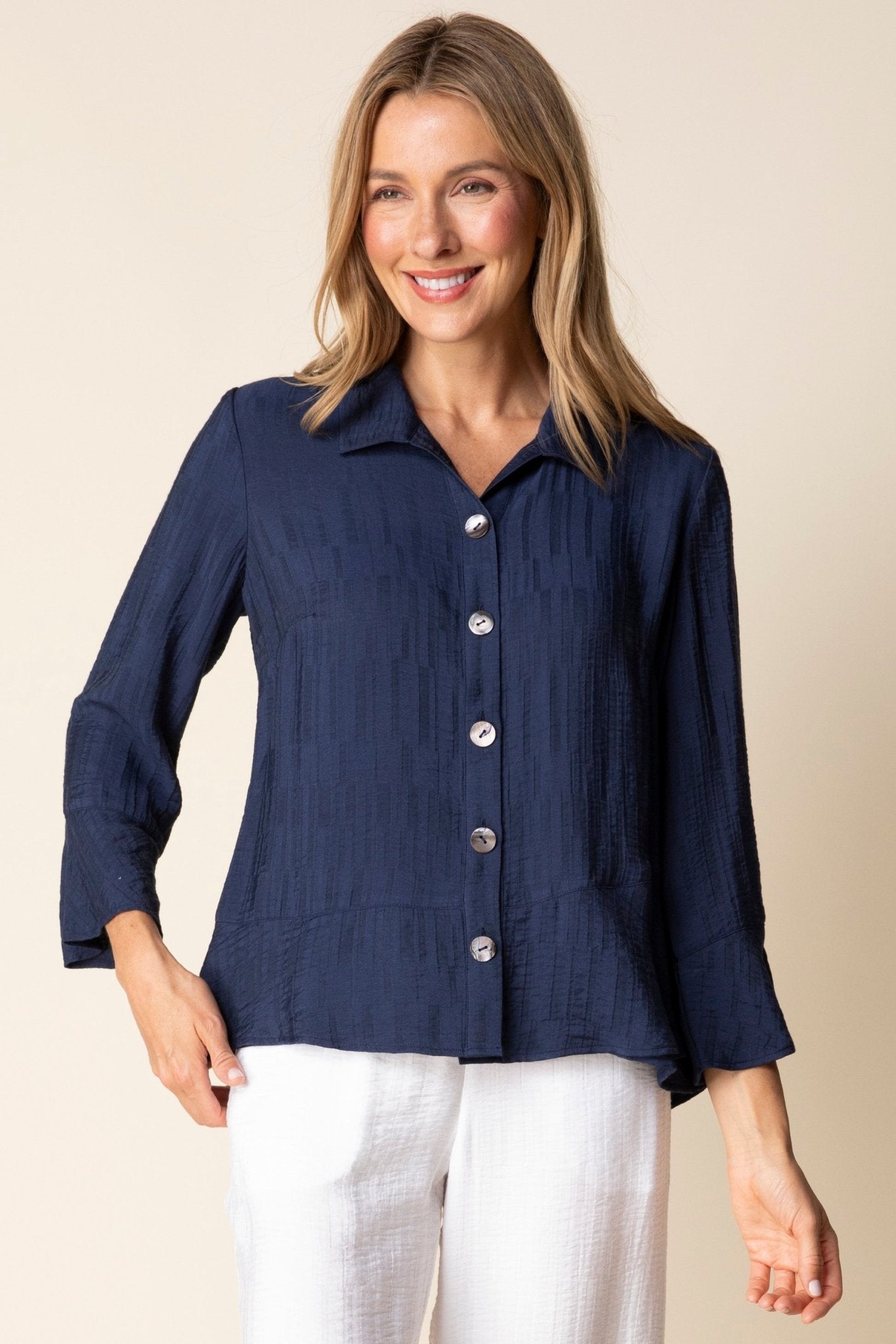 Habitat Soft Rayon Jacquard Flounce Shirt | Navy