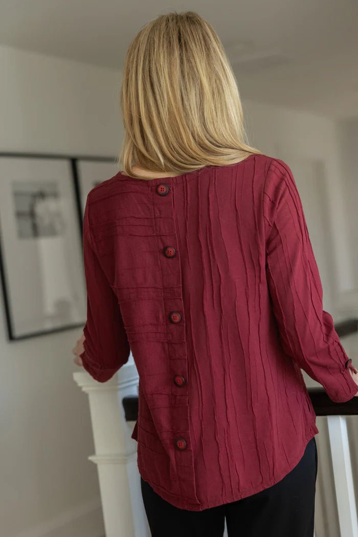 Habitat Steady Stream Button Back Pullover | Wine - Juli's Wearable Art