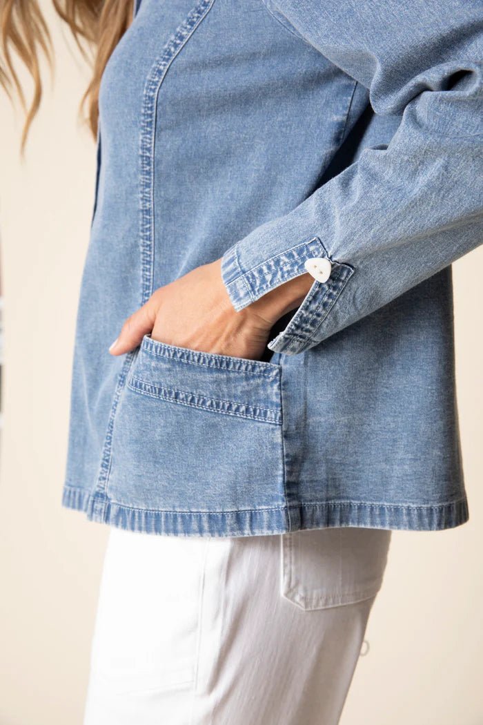 Habitat Stretch Denim Café Shirt | Light Denim - Juli's Wearable Art