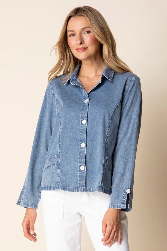 Habitat Stretch Denim Café Shirt | Light Denim - Juli's Wearable Art