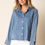 Habitat Stretch Denim Café Shirt | Light Denim - Juli's Wearable Art