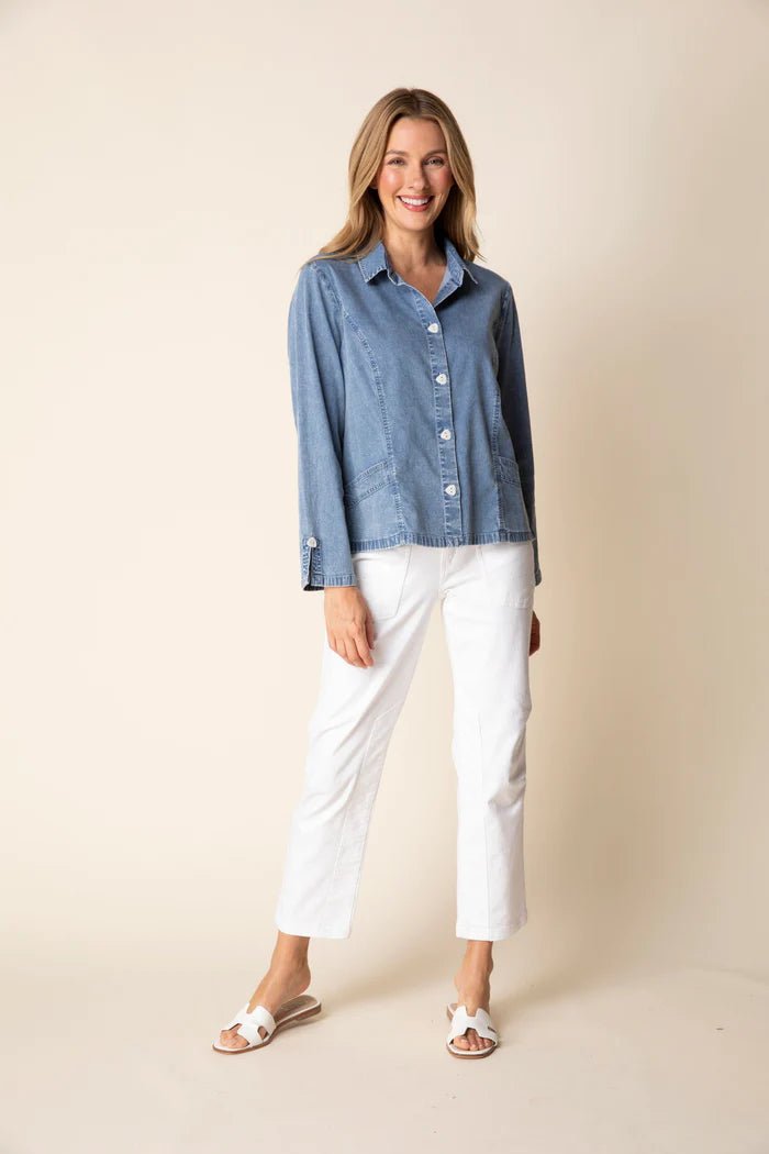Habitat Stretch Denim Café Shirt | Light Denim - Juli's Wearable Art
