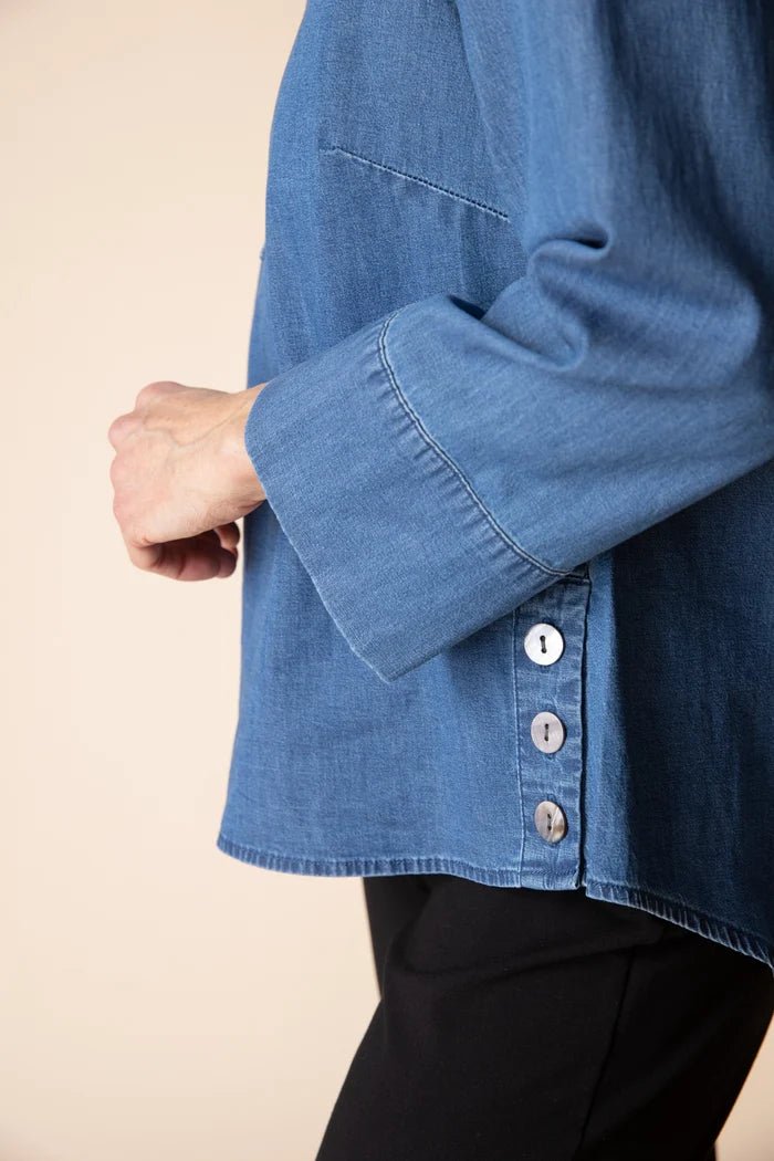 Habitat Stretch Denim Henley Top | Medium Denim
